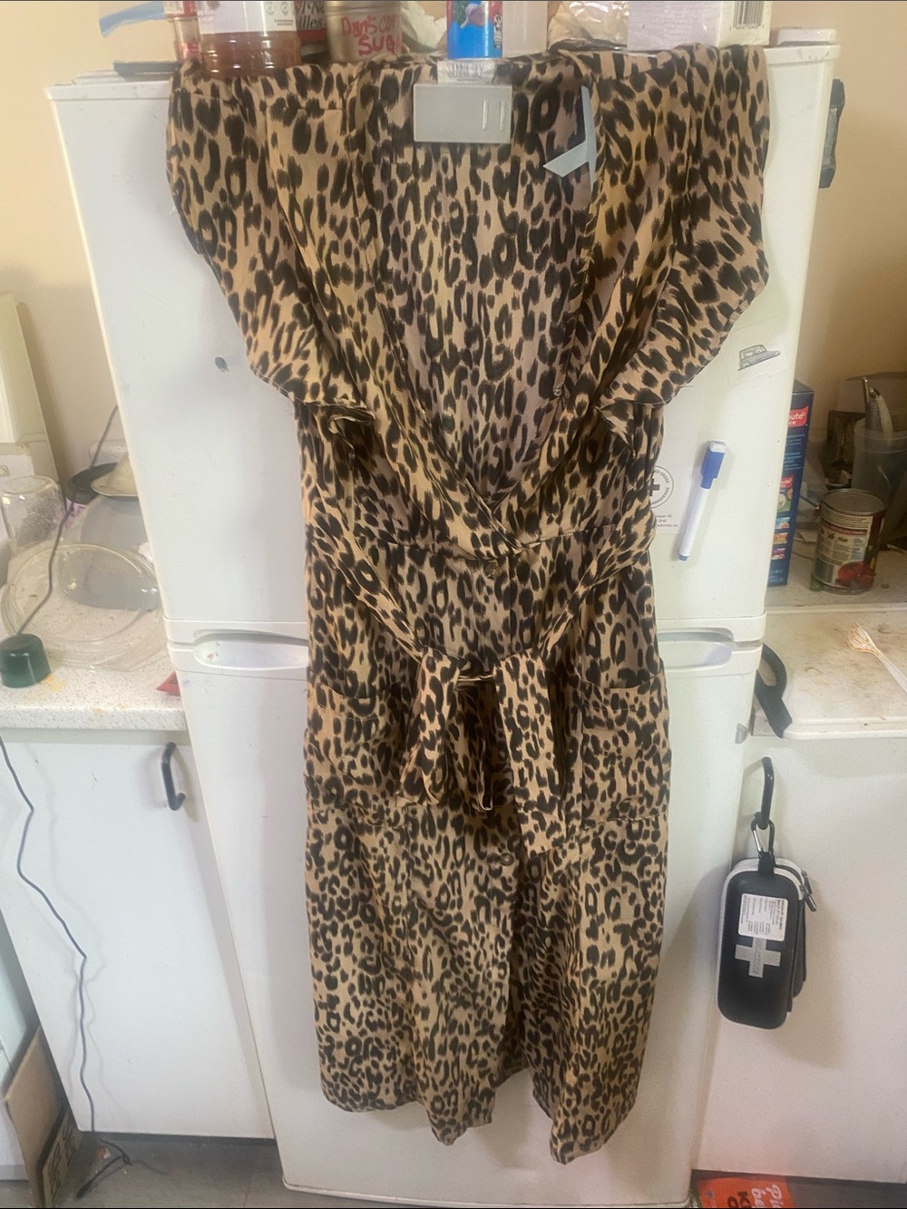 Sienna Sky Brown and Black Leopard Print Tie-Waist Midi Dress